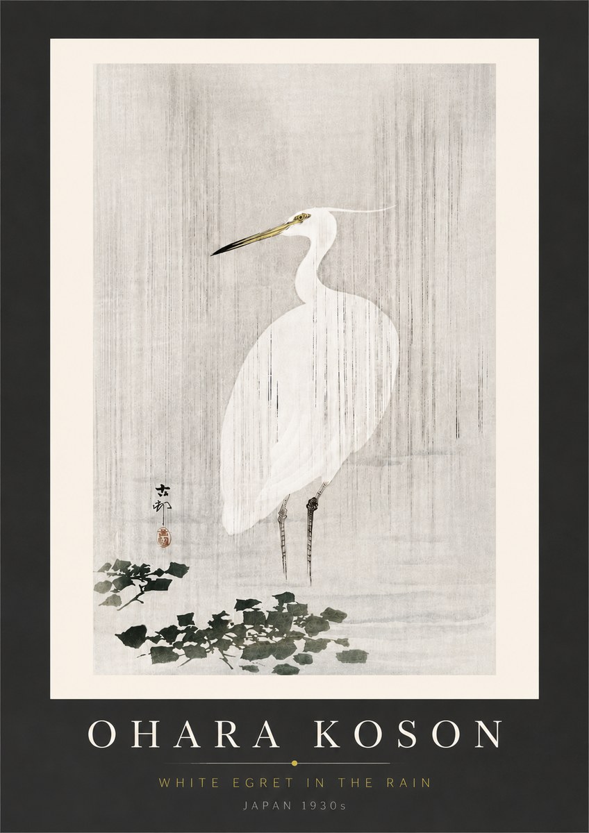 Ohara Koson White Egret in the Rain No6 - Poster