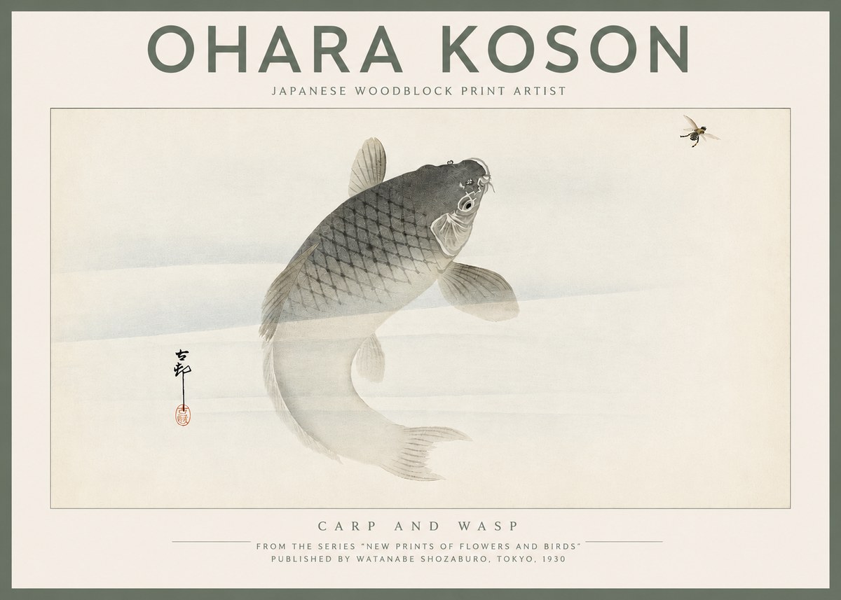 Ohara Koson Carp and Wasp No2 - Poster