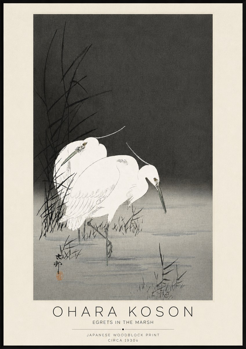 Ohara Koson Egrets in the Marsh No3 - Poster