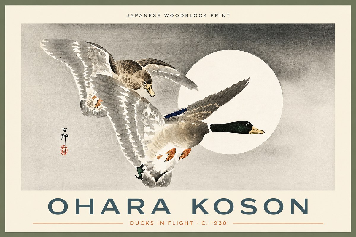 Ohara Koson Ducks in Flight No2 - Poster