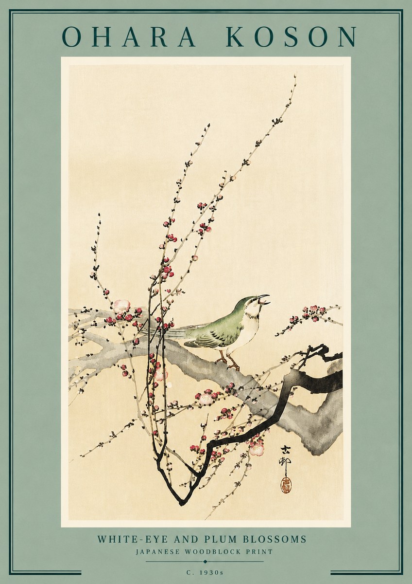 Ohara Koson White-eye and Plum Blossoms No6 - Poster