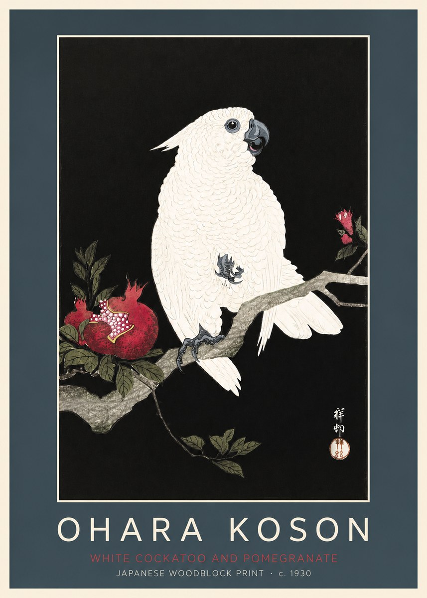 Ohara Koson White Cockatoo and Pomegranate I No2 - Poster