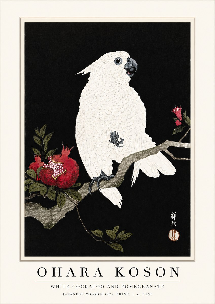 Ohara Koson White Cockatoo and Pomegranate I No6 - Poster