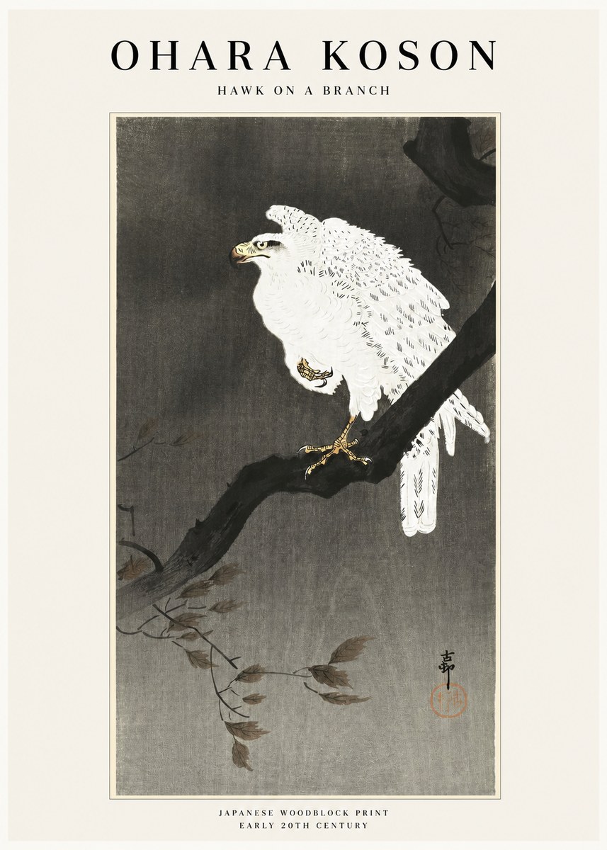 Ohara Koson Hawk on a Branch II No1 - Poster