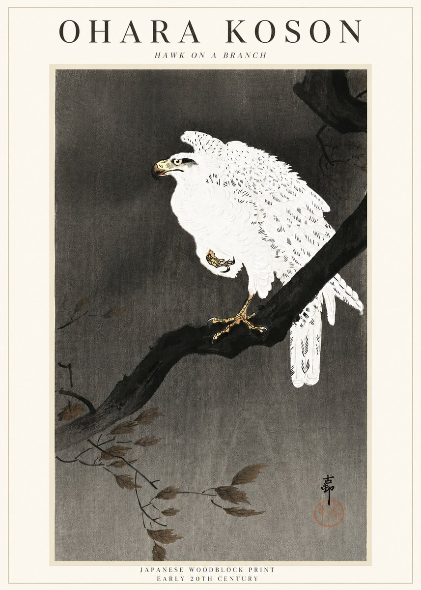 Ohara Koson Hawk on a Branch II No3 - Poster