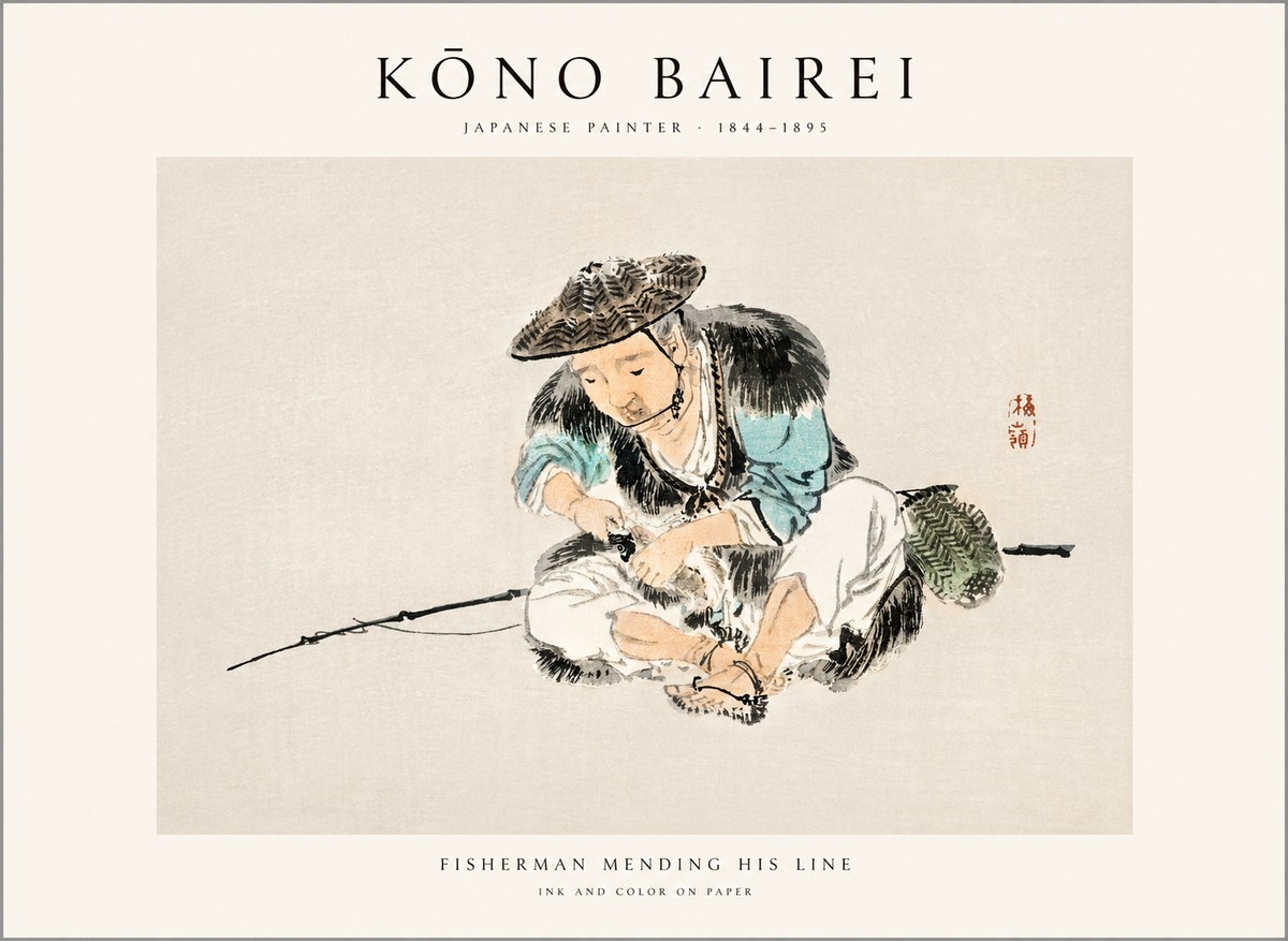 Kōno Bairei Fisherman Mending His Line No1 - Poster