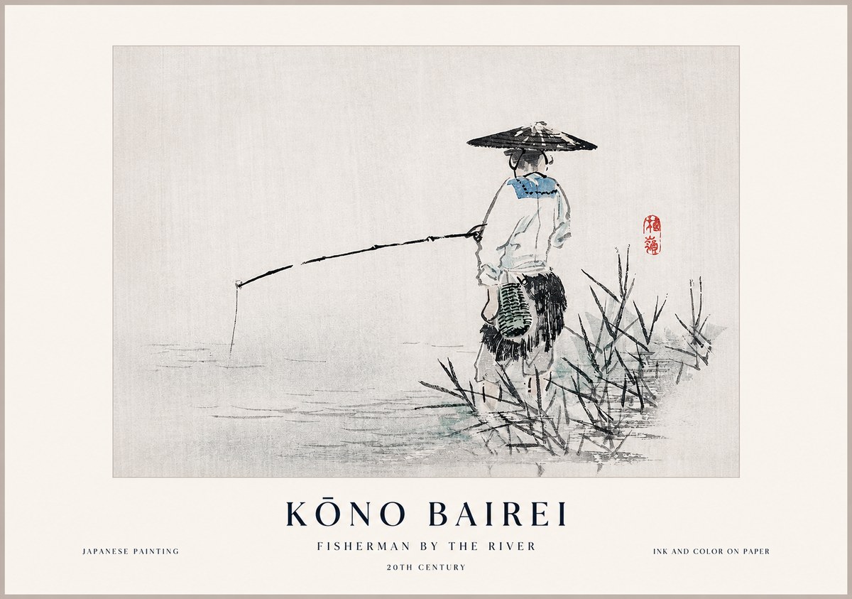 Kōno Bairei Fisherman by the River No1 - Poster