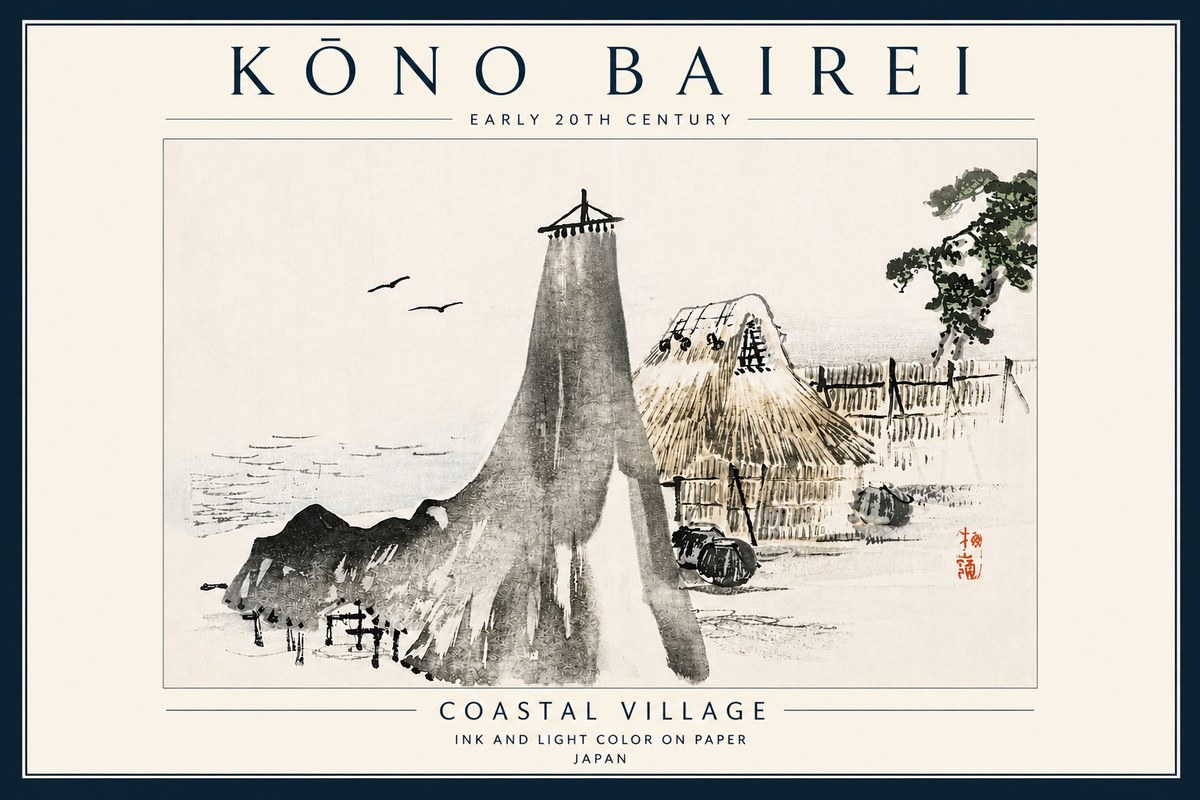 Kōno Bairei Coastal Village No4 - Poster