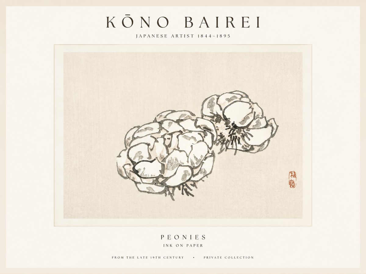 Kōno Bairei Peonies No1 - Poster
