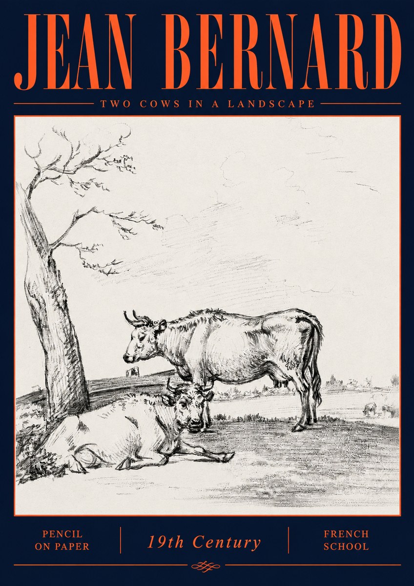 Jean Bernard Two Cows in a Landscape No6 - Poster