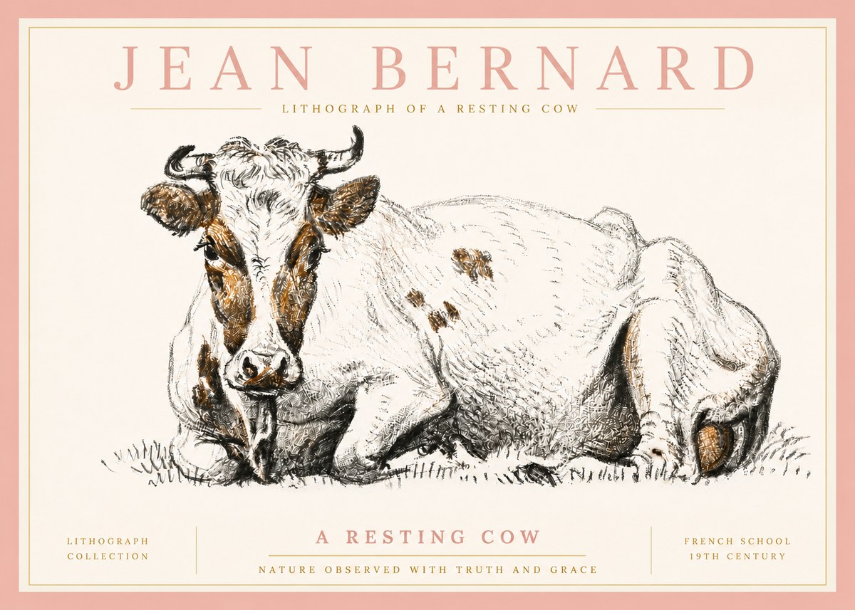 Jean Bernard Study of a Resting Cow III No5 - Poster