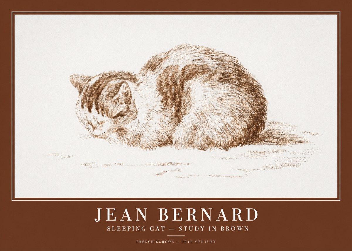 Jean Bernard Sleeping Cat — Study in Brown No1 - Poster
