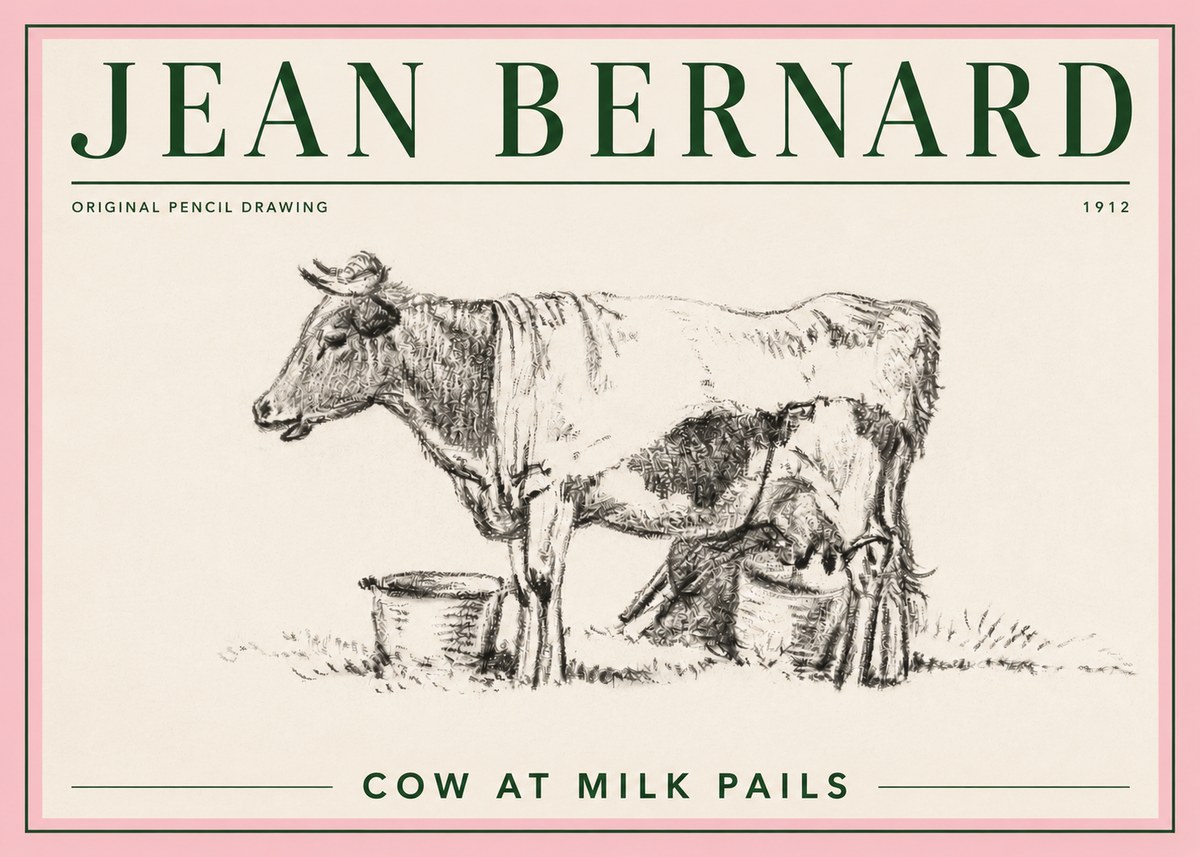 Jean Bernard Cow at Milk Pails No4 - Poster