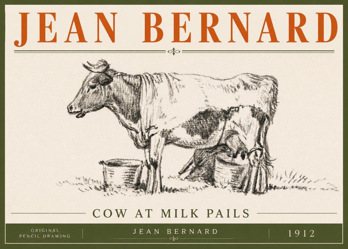 Jean Bernard Cow at Milk Pails No6 - Poster