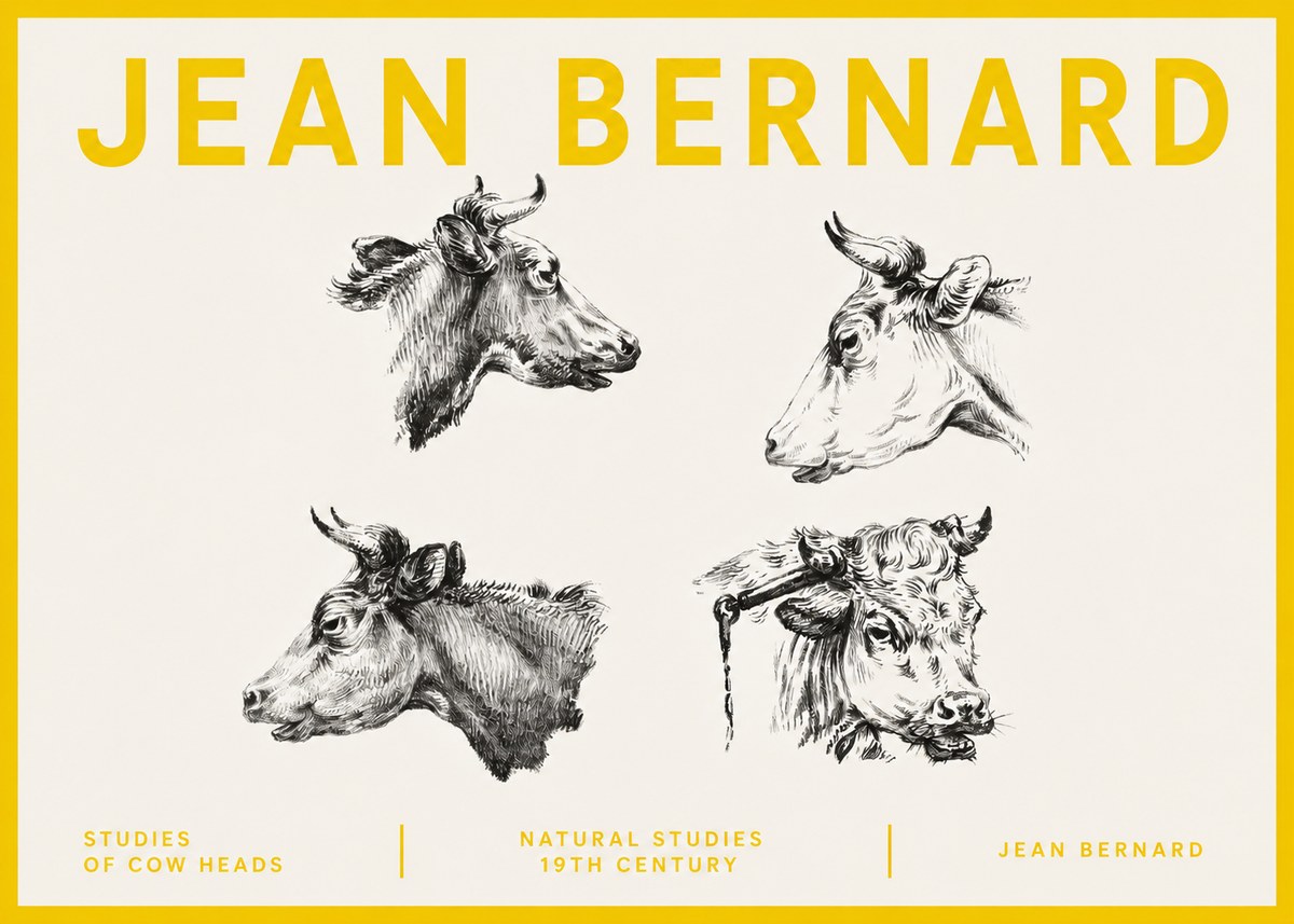 Jean Bernard Studies of Cattle - Four Heads No5 - Poster