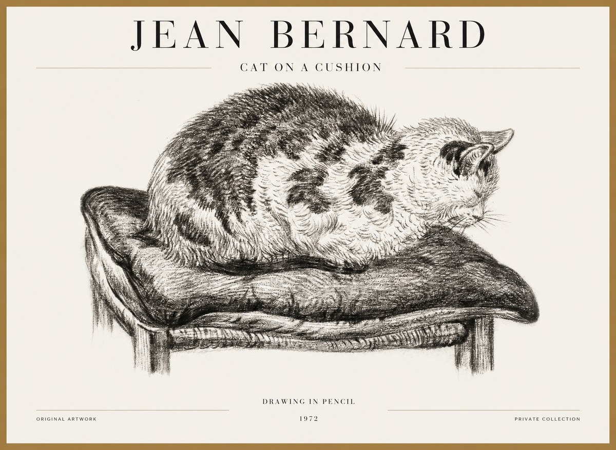 Jean Bernard Cat on a Cushion No5 - Poster