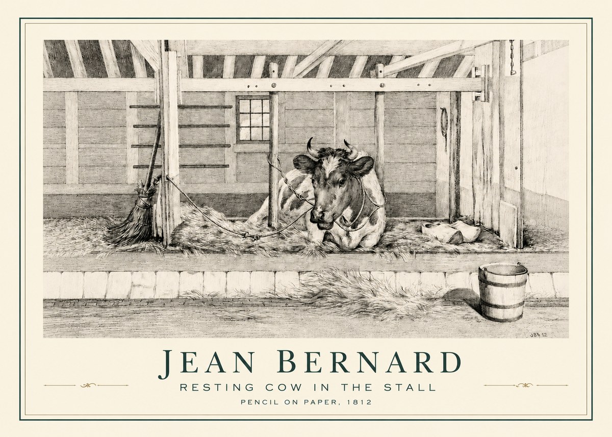 Jean Bernard Resting Cow in the Stall I No3 - Poster