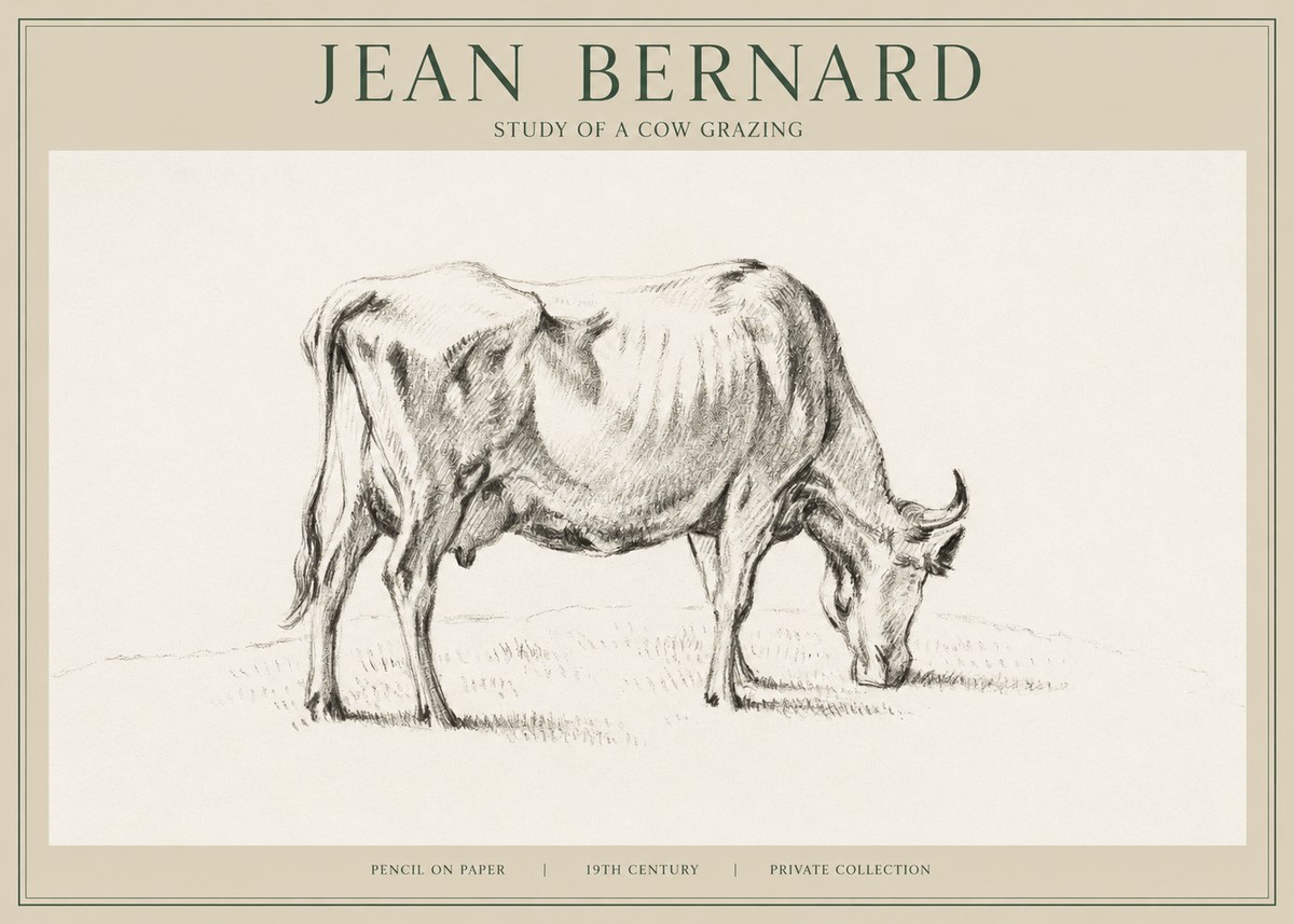 Jean Bernard Study of a Cow Grazing I No1 - Poster