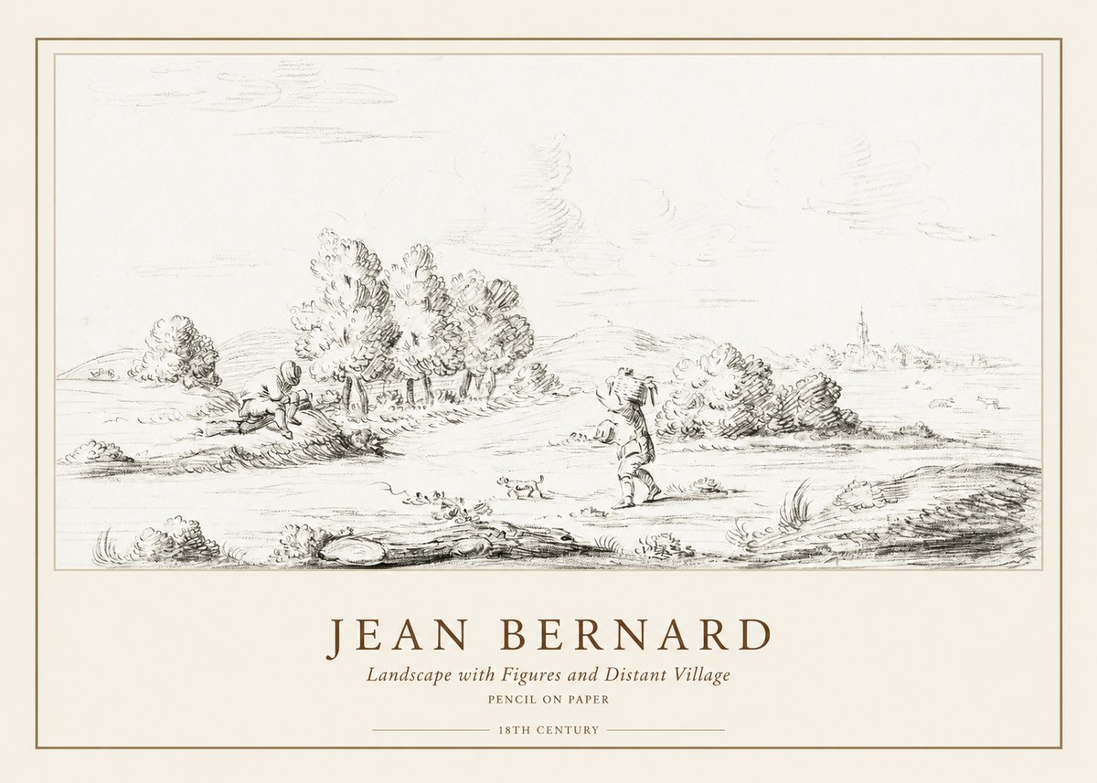 Jean Bernard Landscape with Figures and Distant Village No1 - Poster