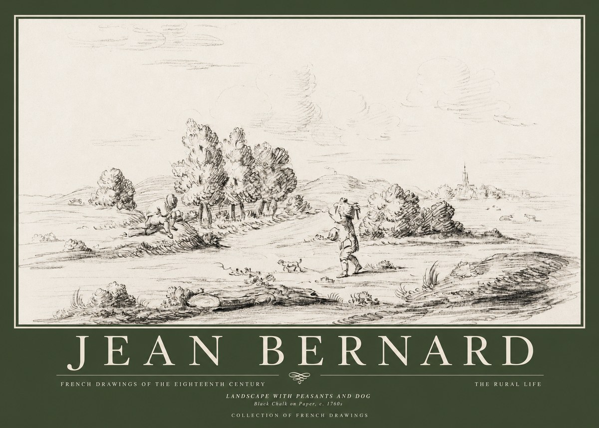 Jean Bernard Landscape with Figures and Distant Village No5 - Poster