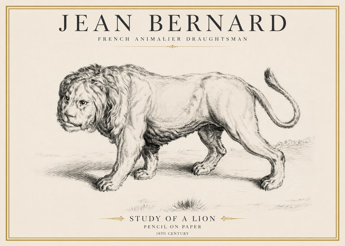 Jean Bernard Study of a Lion II No6 - Poster
