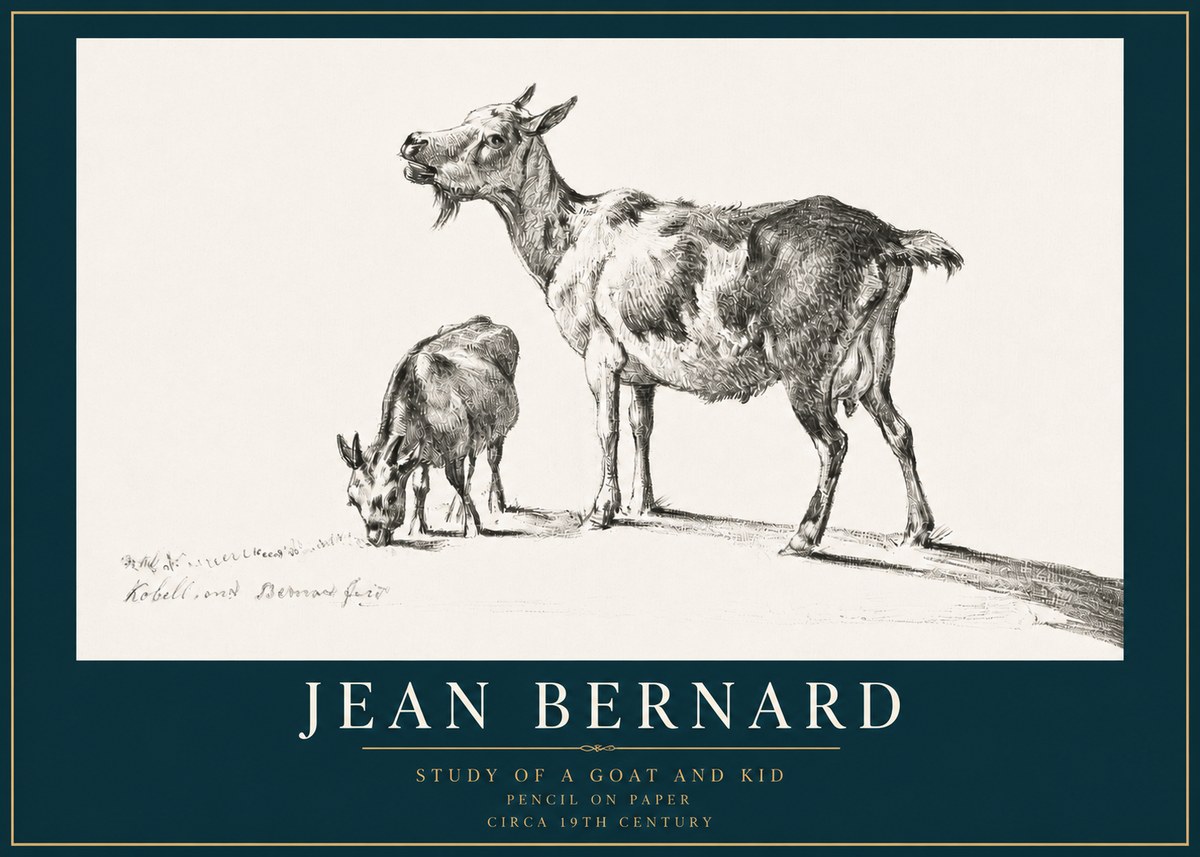 Jean Bernard Study of a Goat and Kid No3 - Poster