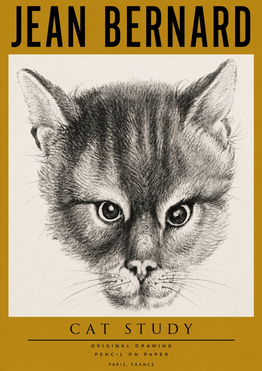 Jean Bernard Cat Study. Original Drawing No4 - Poster