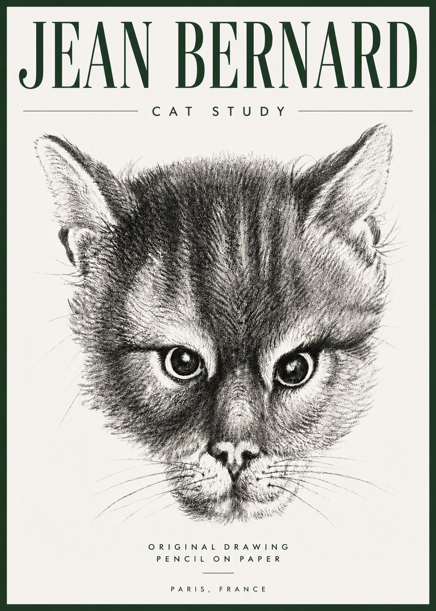Jean Bernard Cat Study. Original Drawing No5 - Poster