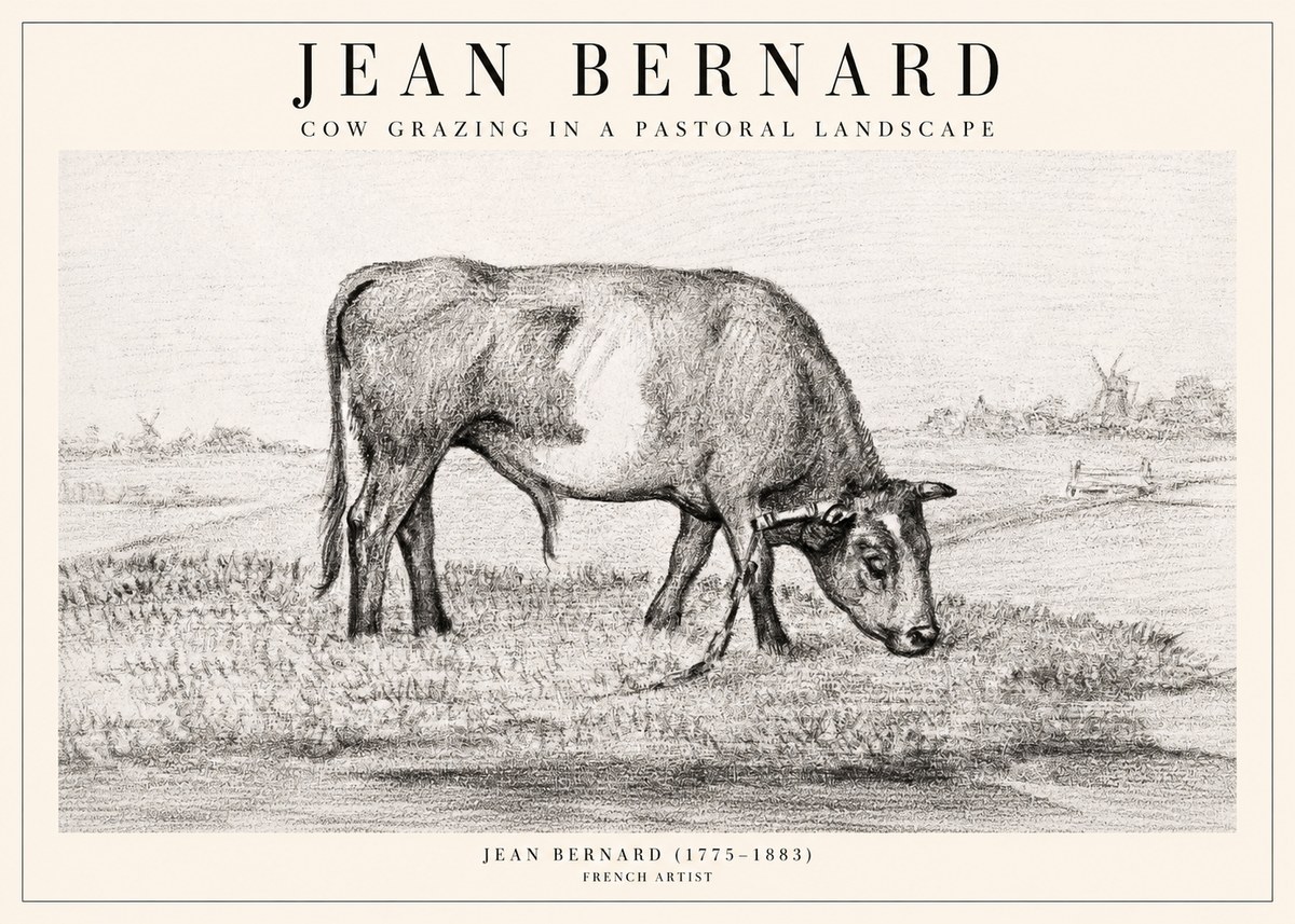 Jean Bernard Cow Grazing in a Pastoral Landscape No2 - Poster