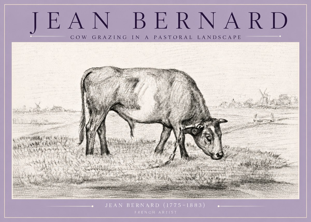 Jean Bernard Cow Grazing in a Pastoral Landscape No4 - Poster