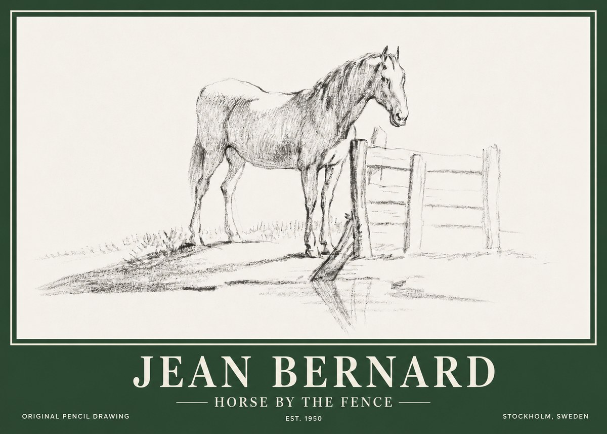 Jean Bernard Horse by the Fence No3 - Poster