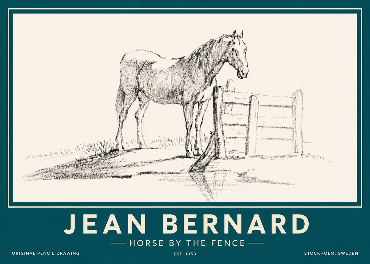 Jean Bernard Horse by the Fence No6 - Poster