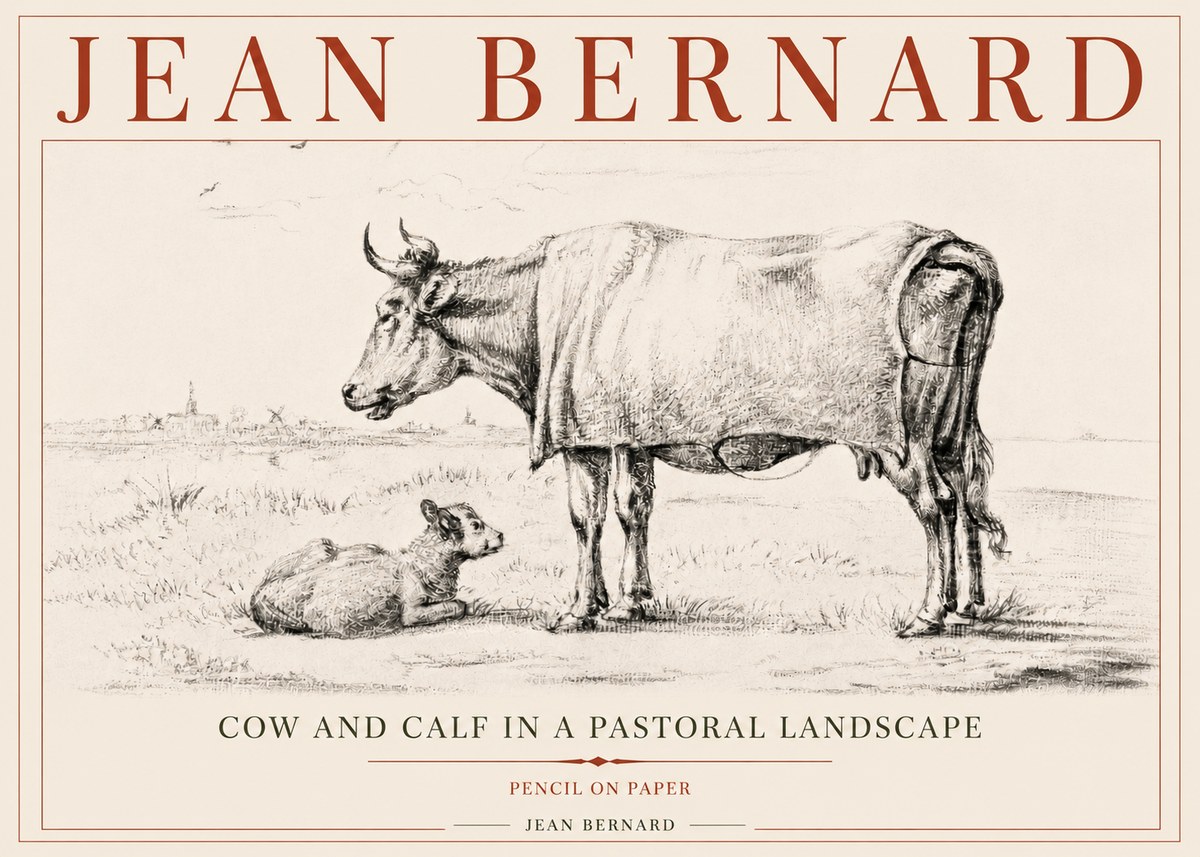 Jean Bernard Cow and Calf in a Pastoral Landscape No5 - Poster