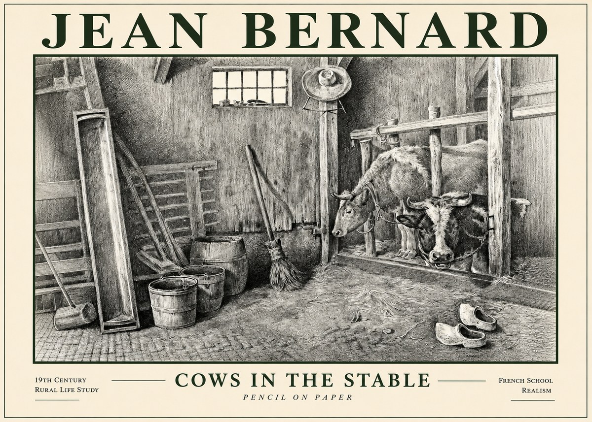 Jean Bernard Cows in the Stable No4 - Poster