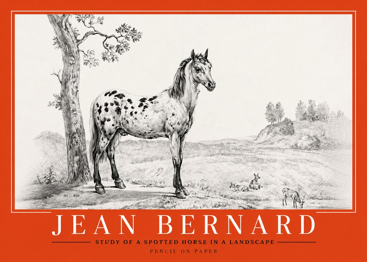 Jean Bernard Study of a Spotted Horse in a Landscape No2 - Poster