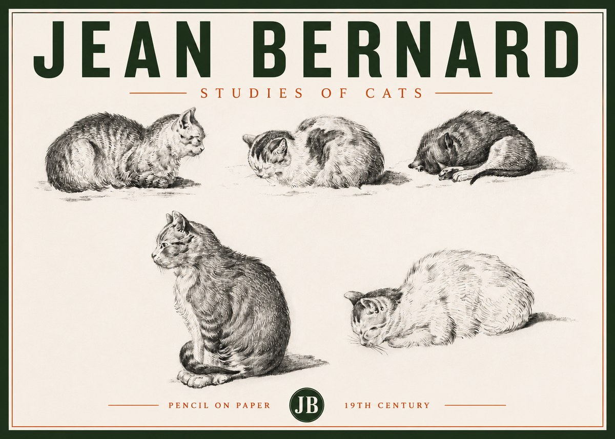 Jean Bernard Studies of Cats No4 - Poster
