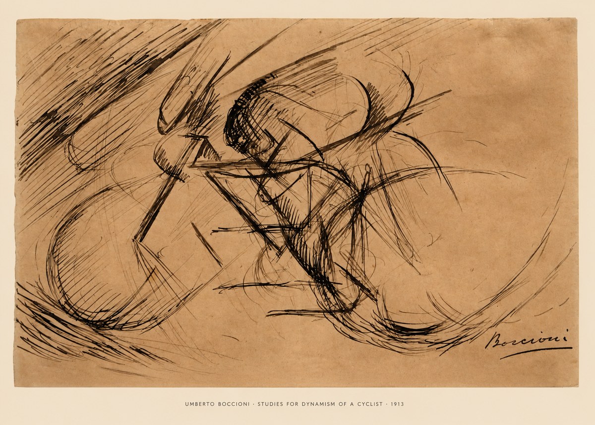 Umberto Boccioni Studies for Dynamism of a Cyclist No6 - Poster