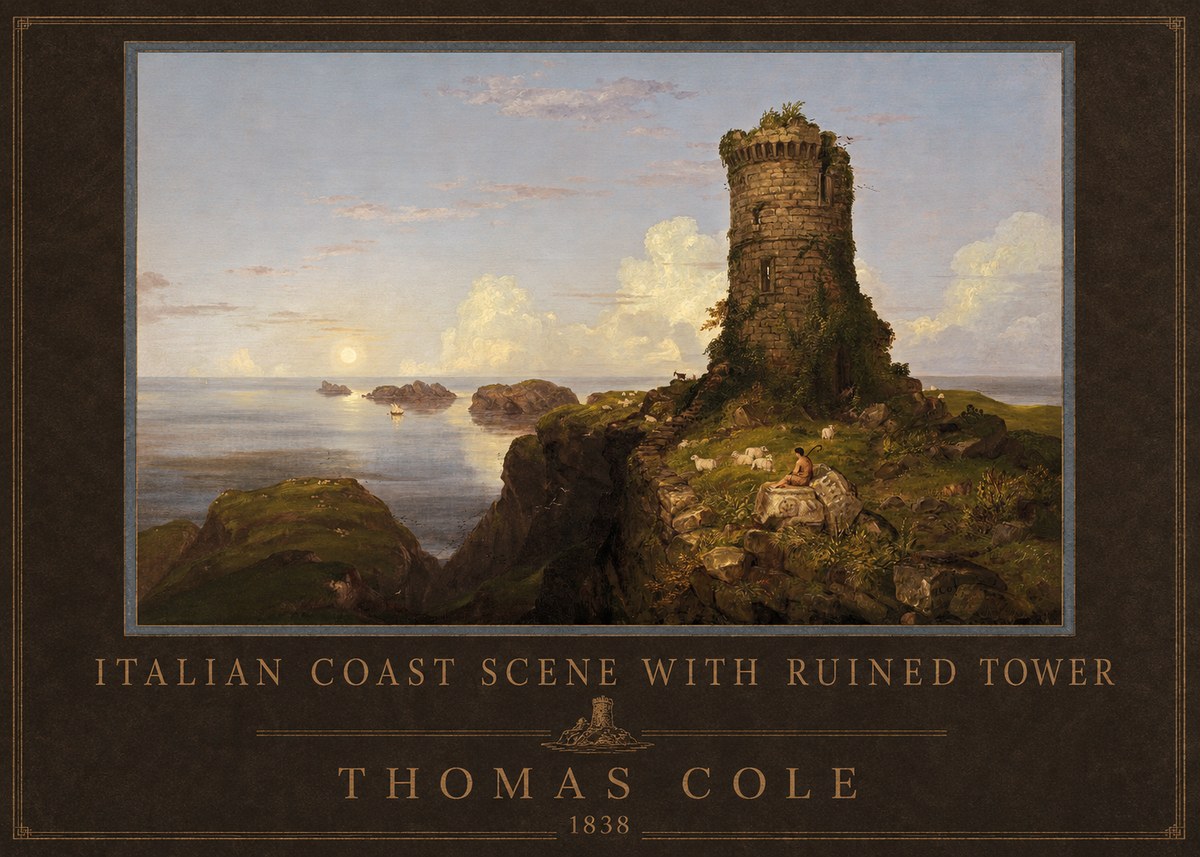 Thomas Cole Italian Coast Scene with Ruined Tower I No4 - Poster