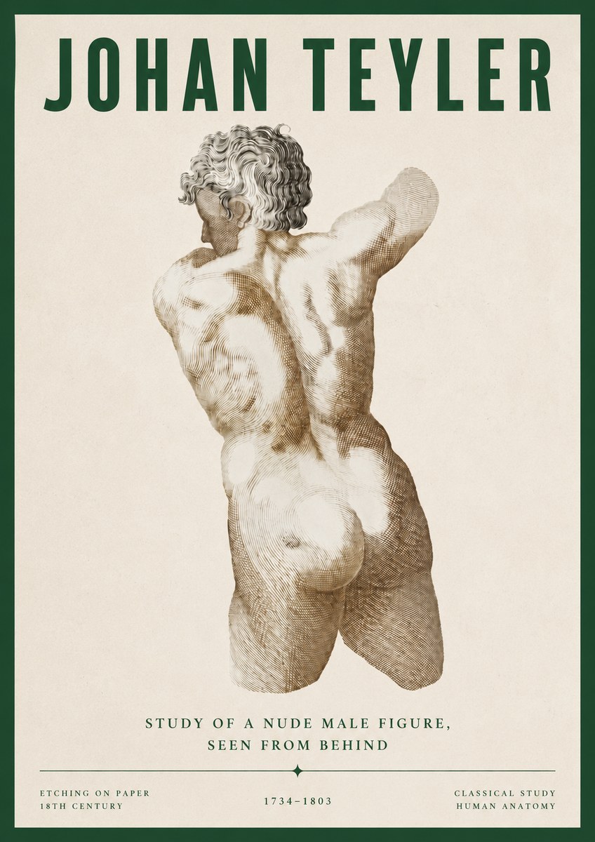 Johan Teyler Study of a Nude Male Figure, Seen from Behind No4 - Poster