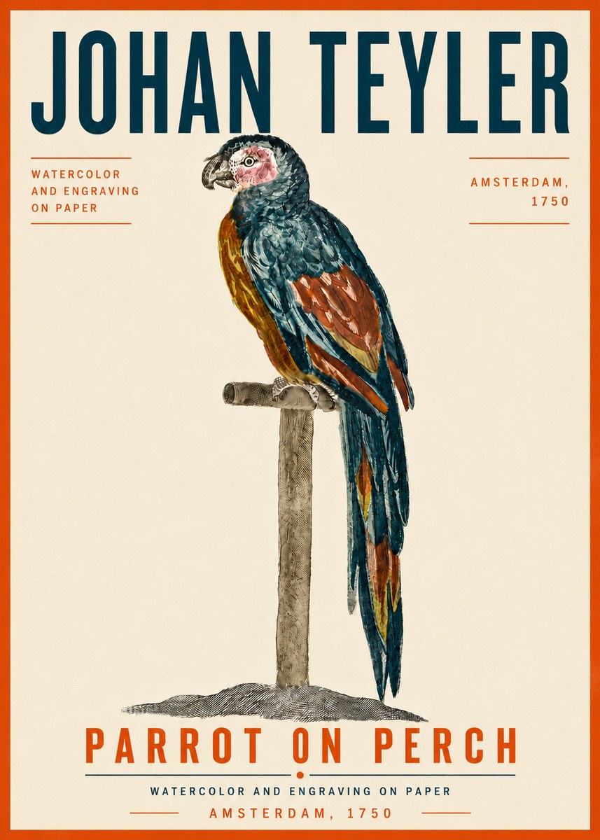 Johan Teyler Parrot on Perch No6 - Poster