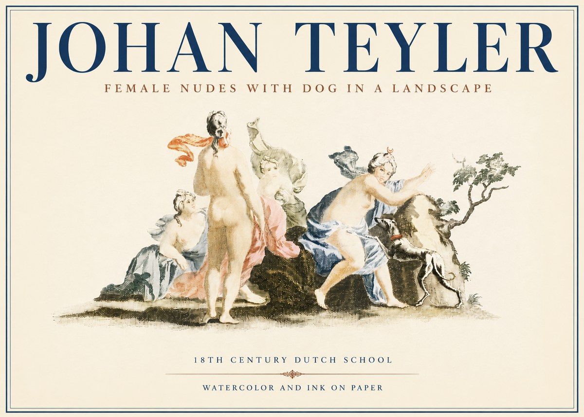 Johan Teyler Nudi Femminili Con Cane in Paesaggio No4 - Poster