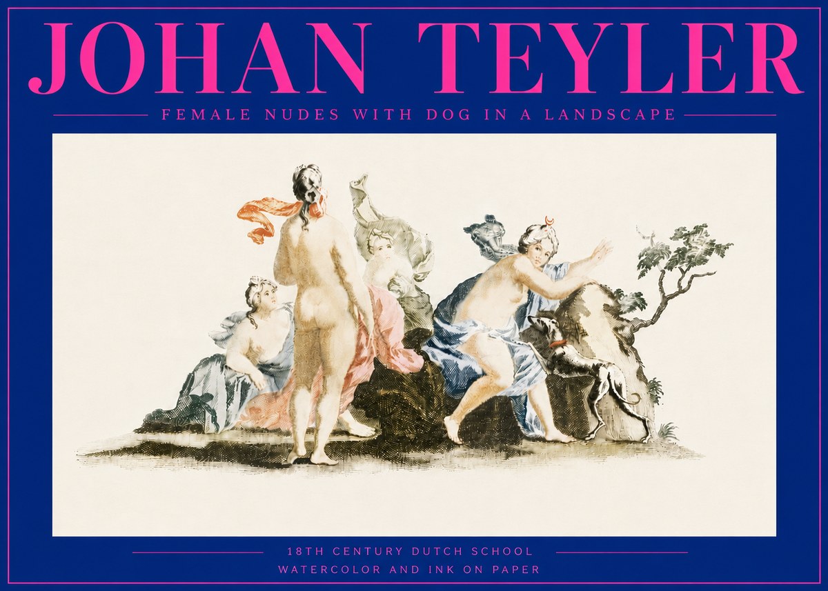 Johan Teyler Nudi Femminili Con Cane in Paesaggio No6 - Poster