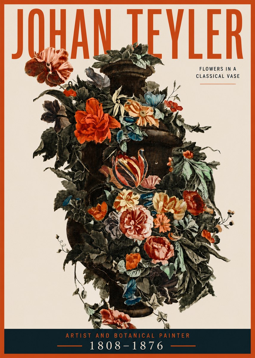 Johan Teyler Flowers in a Classical Vase No3 - Poster