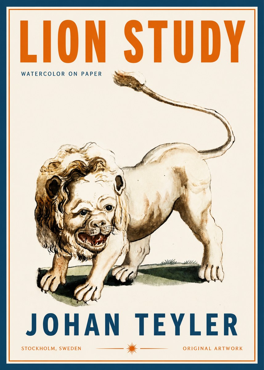 Johan Teyler Lion Study No2 - Poster