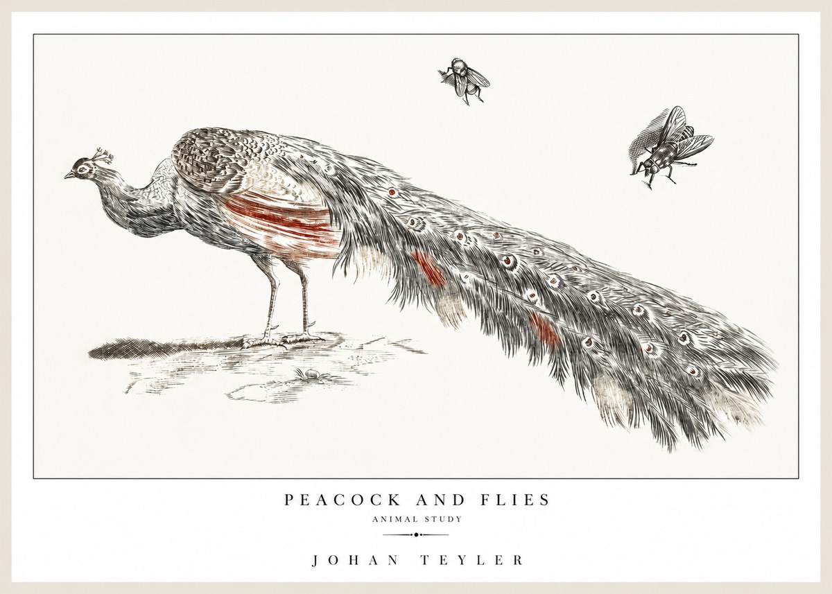 Johan Teyler Peacock and Flies - Animal Study No1 - Poster