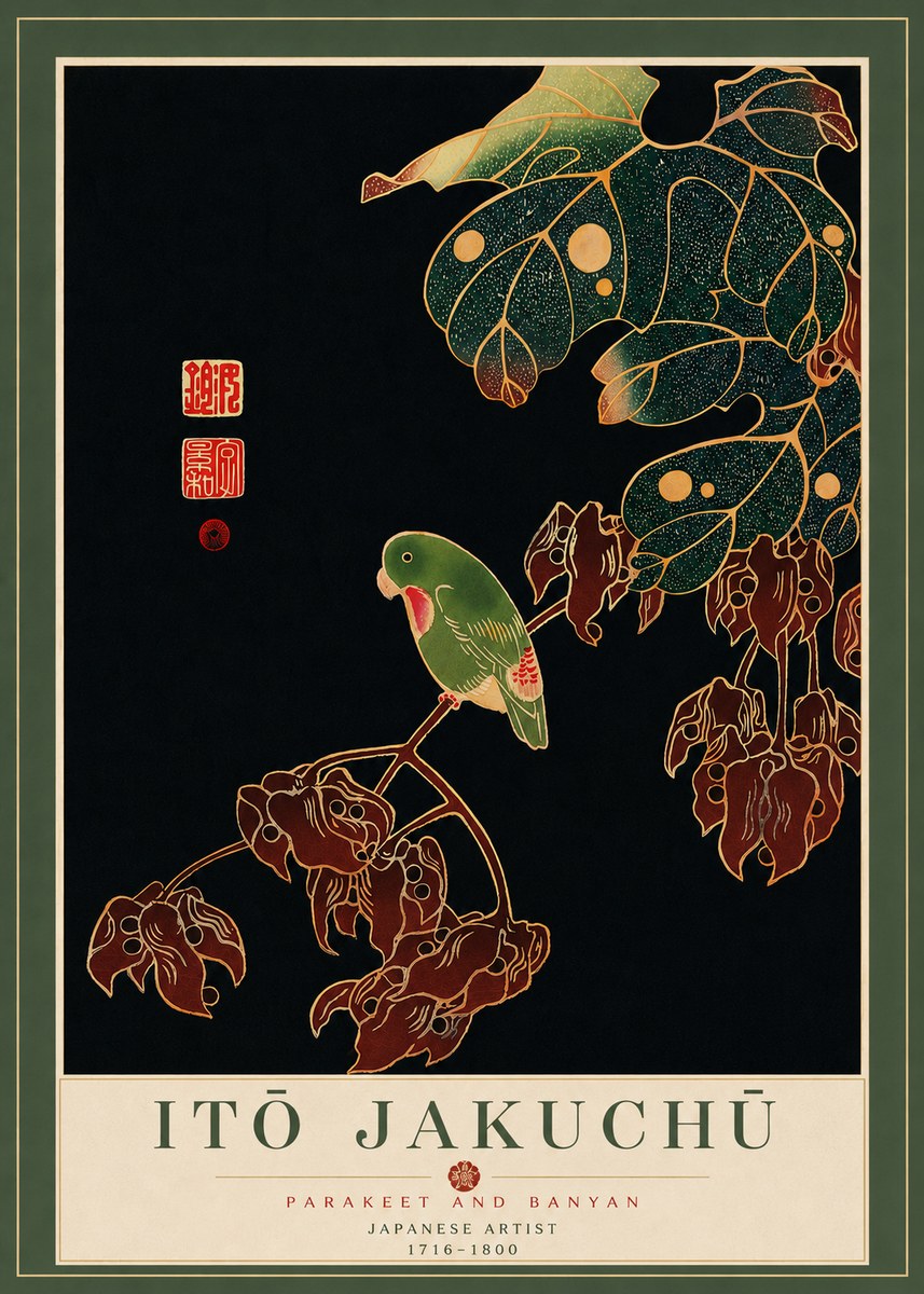 Itō Jakuchū Parakeet and Banyan No7 - Poster