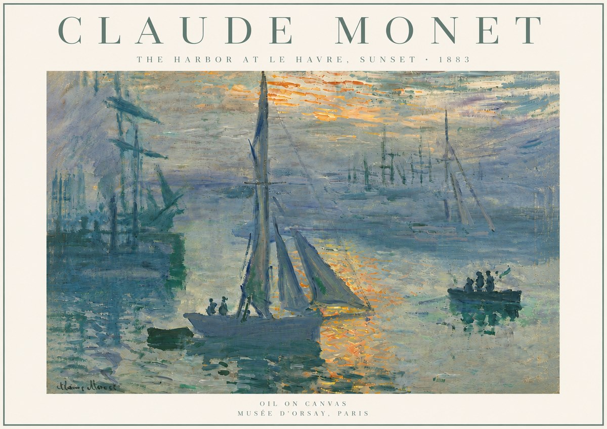 Monet The Harbor at Le Havre, Sunset No5 - Poster