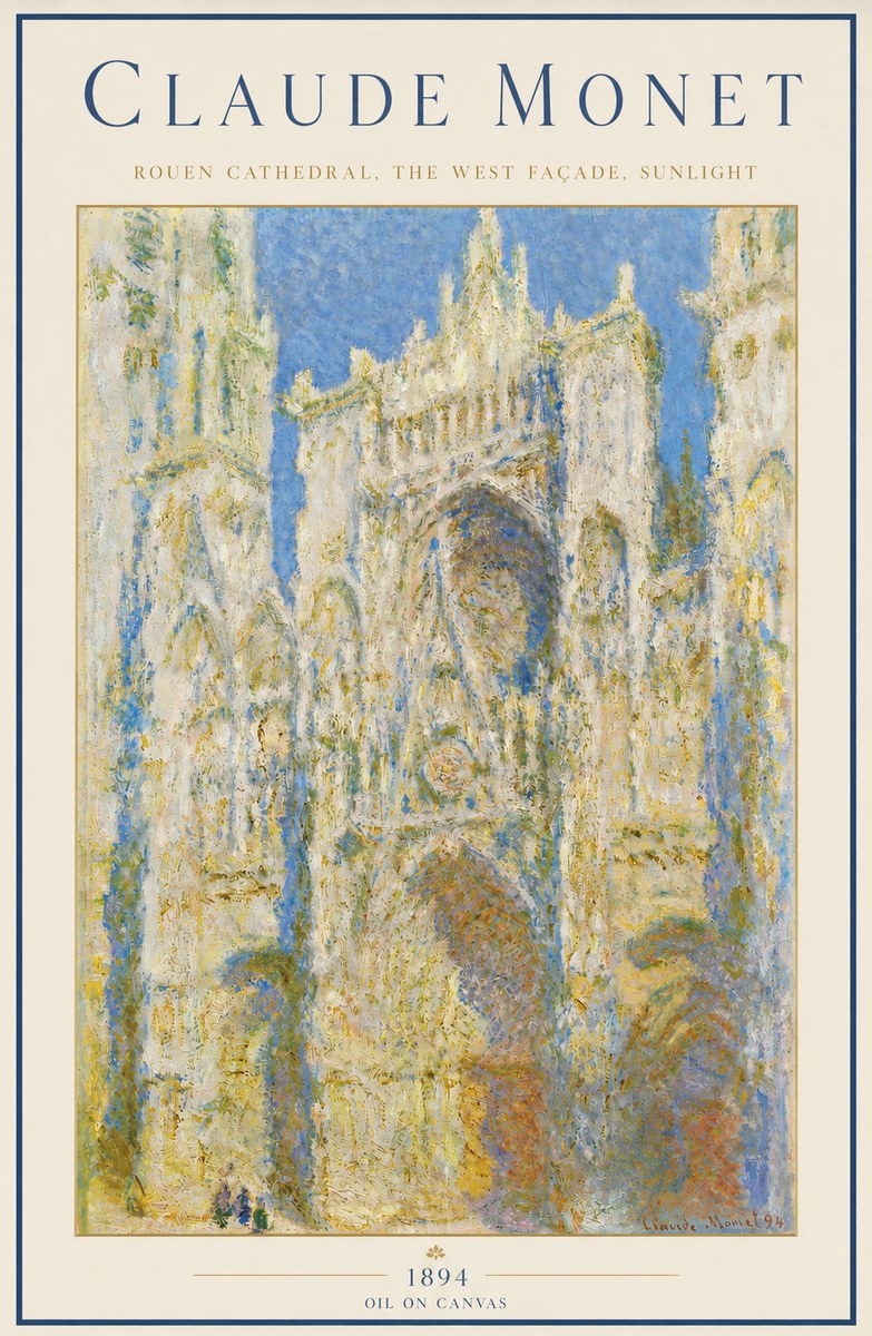 Monet Rouen Cathedral, the West Façade, Sunlight No3 - Poster