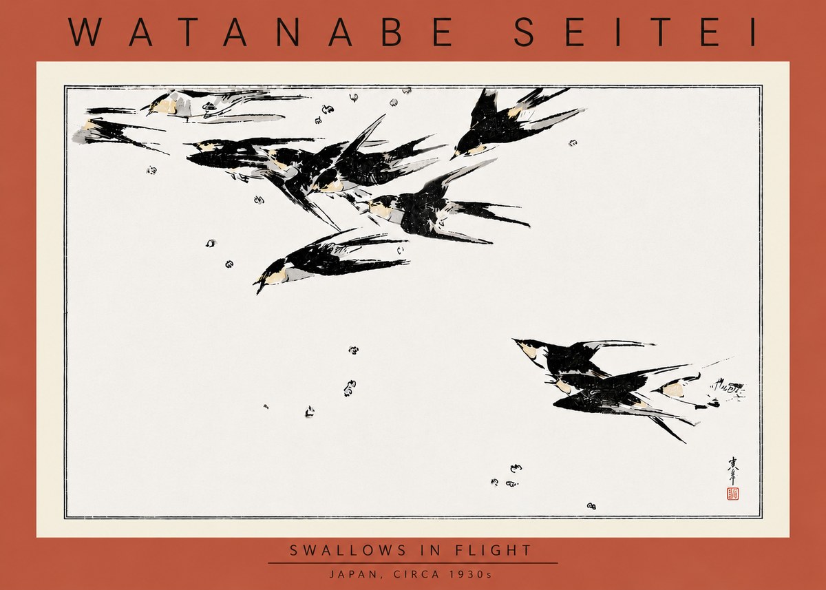 Watanabe Seitei Swallows in Flight No5 - Poster