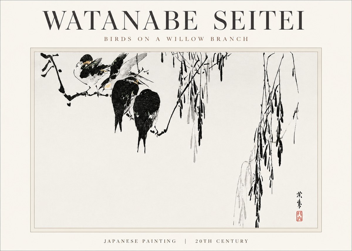 Watanabe Seitei Birds on a Willow Branch No3 - Poster